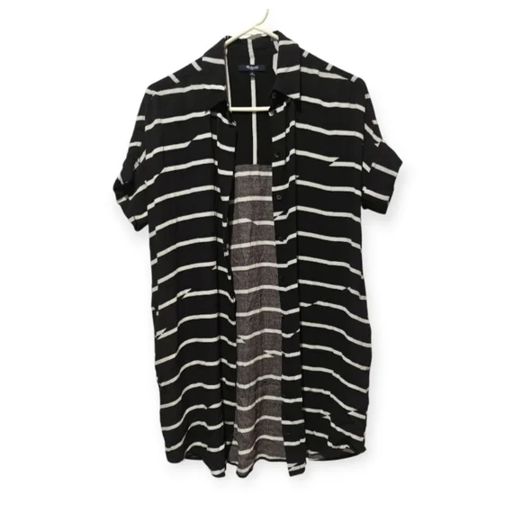 Madewell Shirt Dress Small Courier Break Stripe Black White Pockets Button Down - Picture 2 of 7
